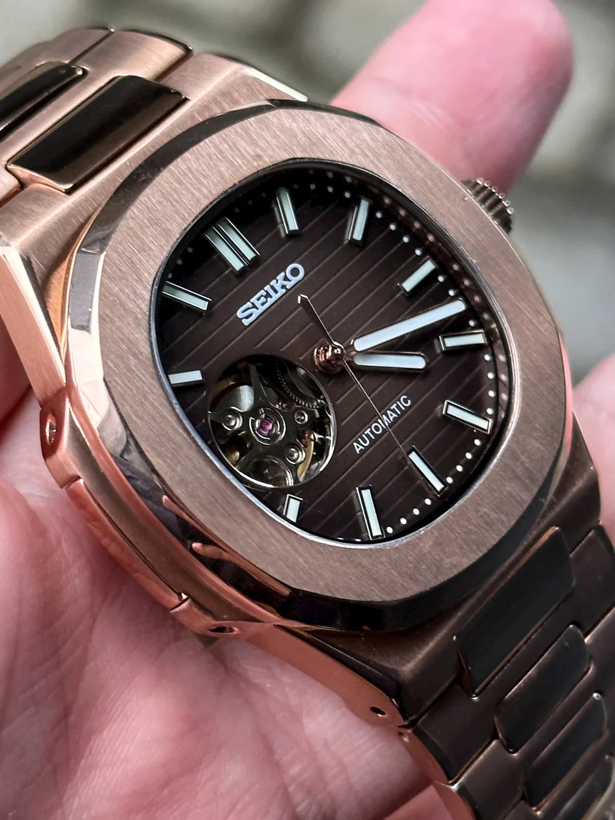 NAUTILUS MOD ROSE GOLD ( BLACK DIAL OPEN HEART )