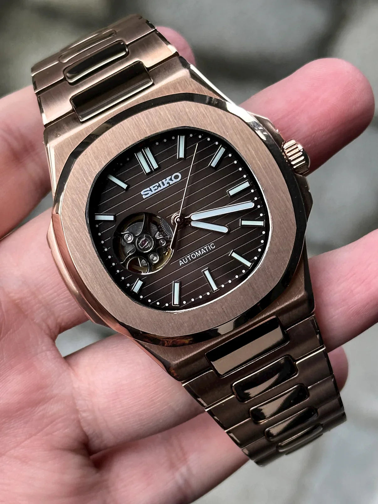 NAUTILUS MOD ROSE GOLD ( BLACK DIAL OPEN HEART )